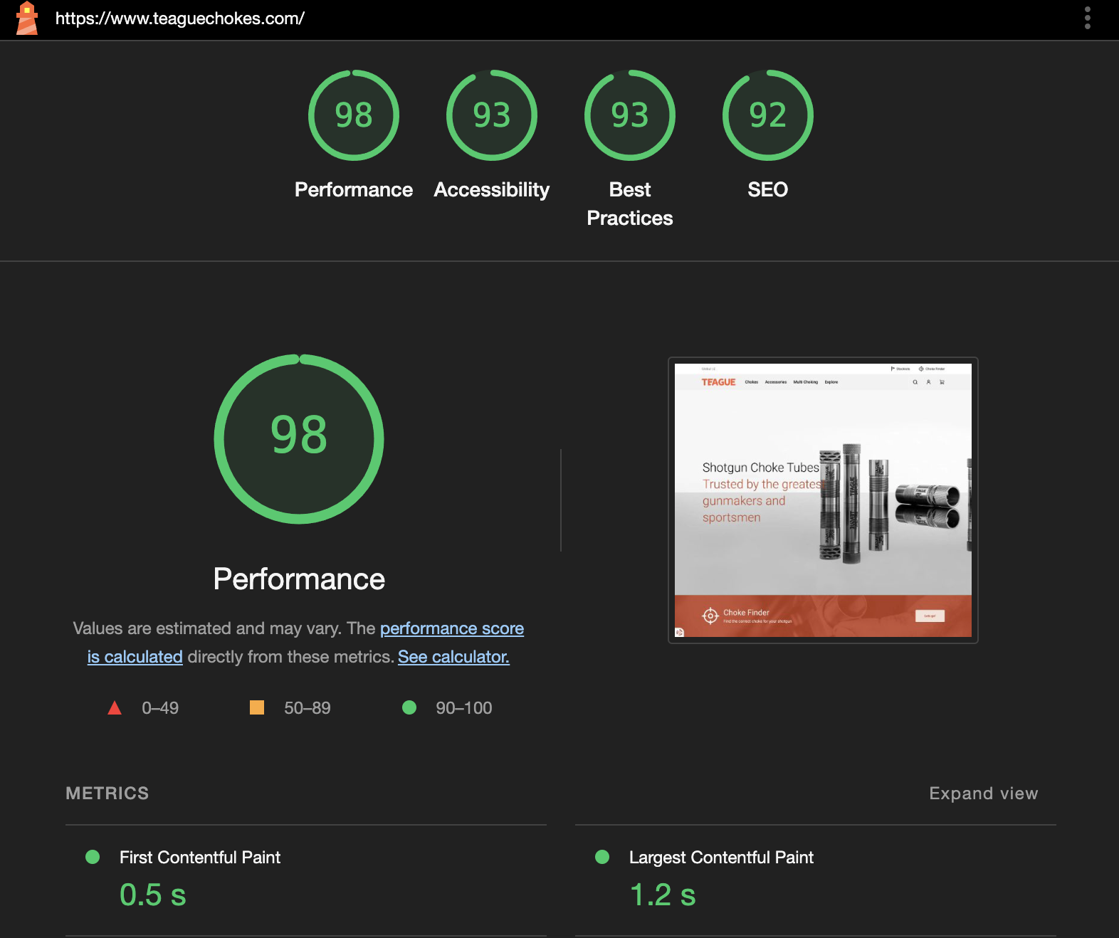 Web Vitals from one of our client sites on Hyvä