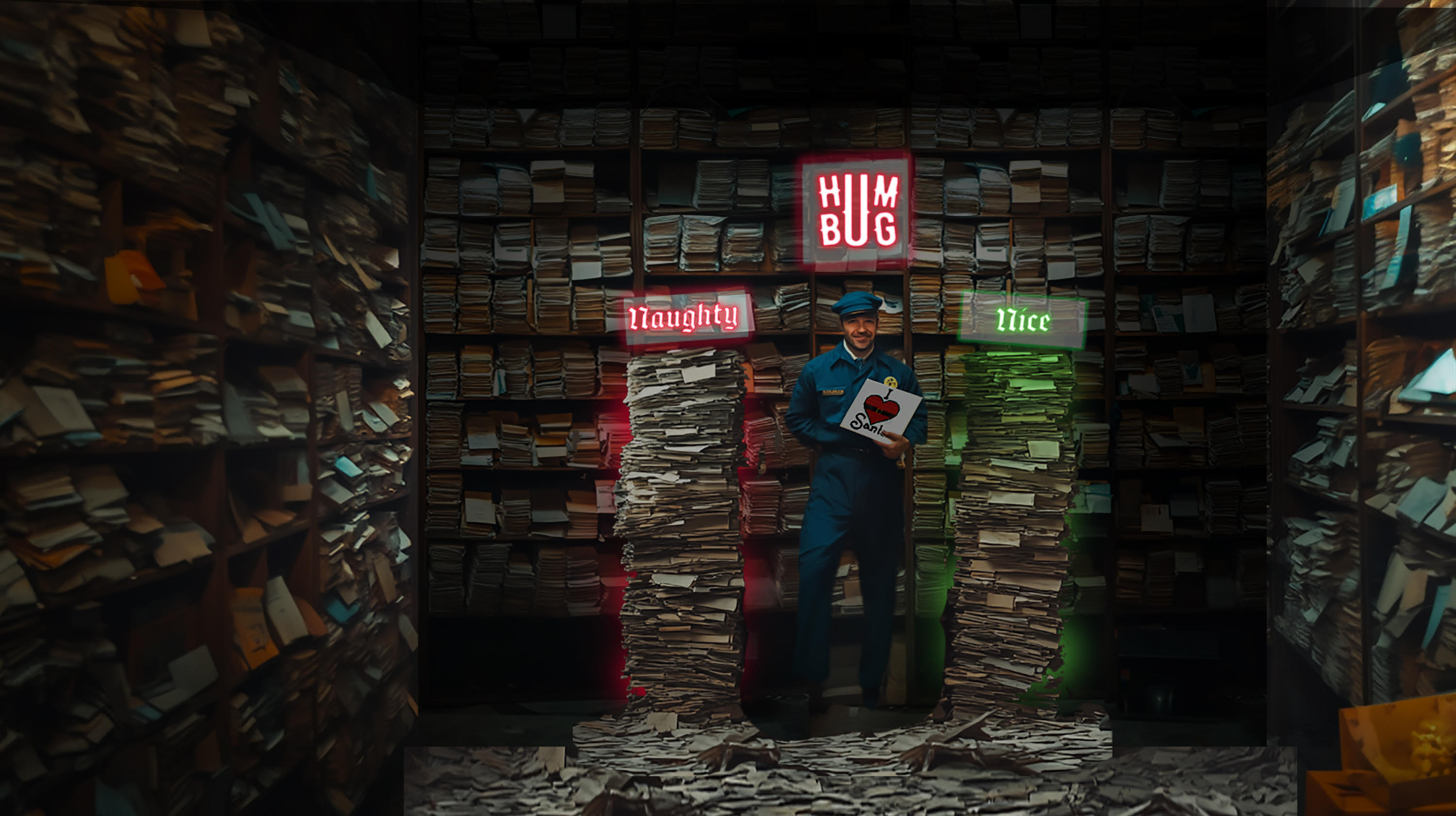 AI Generated Christmas Concept image of a postal room at Christmas